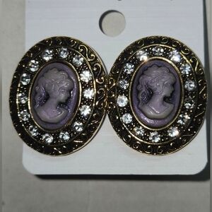 Elegant Gold and Purple Cameo Earrings